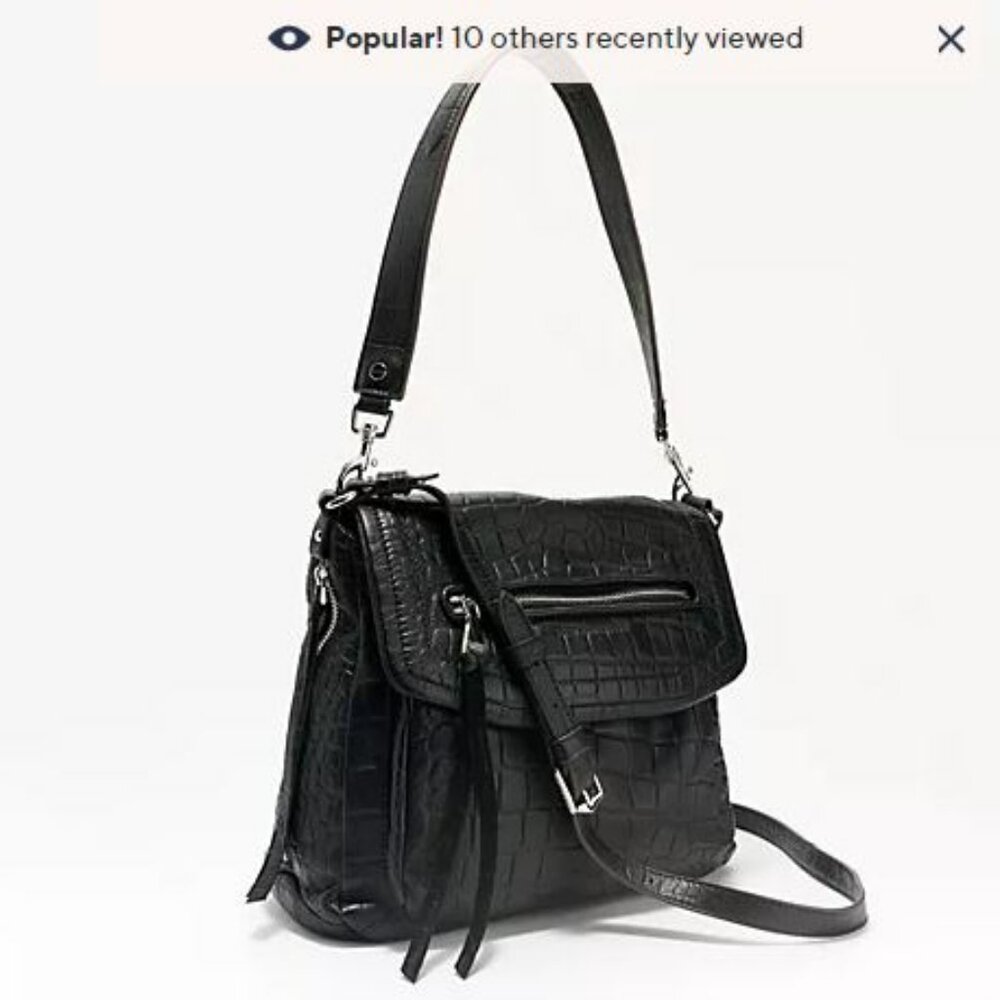 Aimee Kestenberg Black Croc-Embossed Leather Crossbody Bag